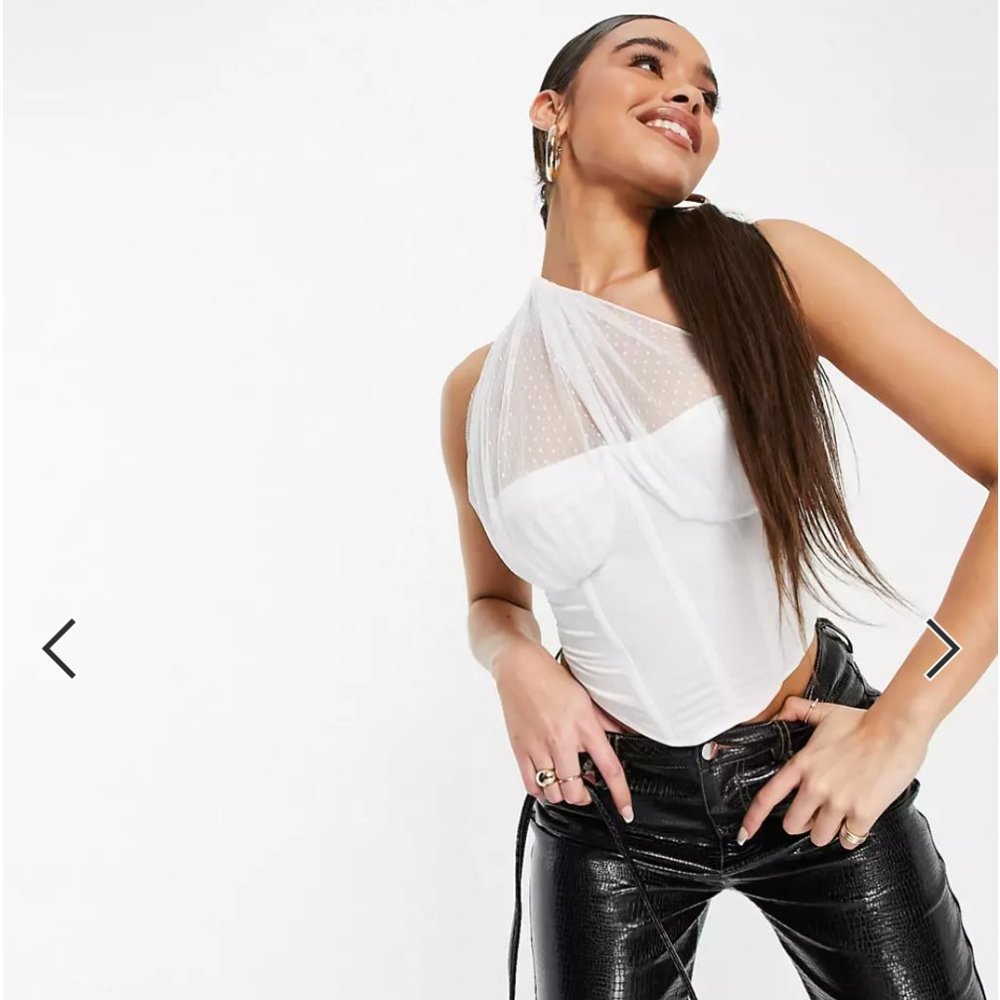 ASYOU mesh one shoulder corset top in white
